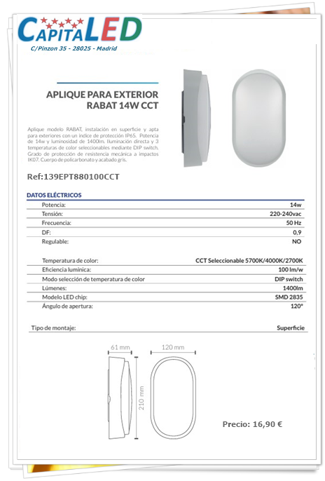 139 PLAFON OVAL 14W CCT