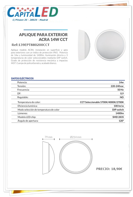 139 PLAFON Redondo 14W CCT