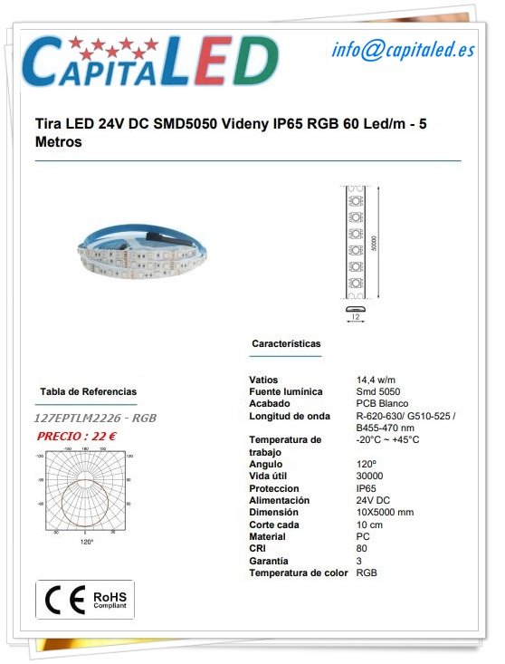 3.1.2.15. 127 LM2226 Tira Led 24v 14w IP65 RGB 8,74