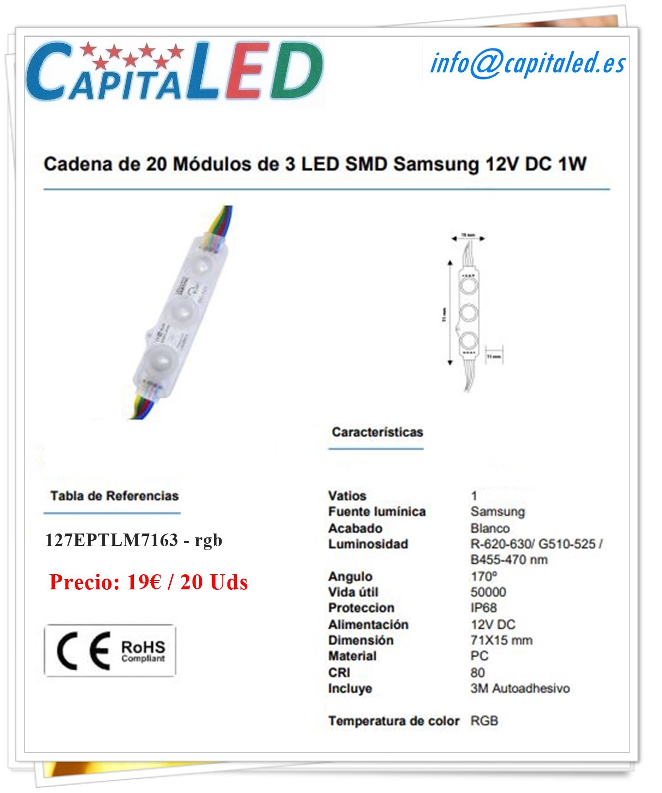 3.7.3. 127 pastillas 3 led 1W RGB