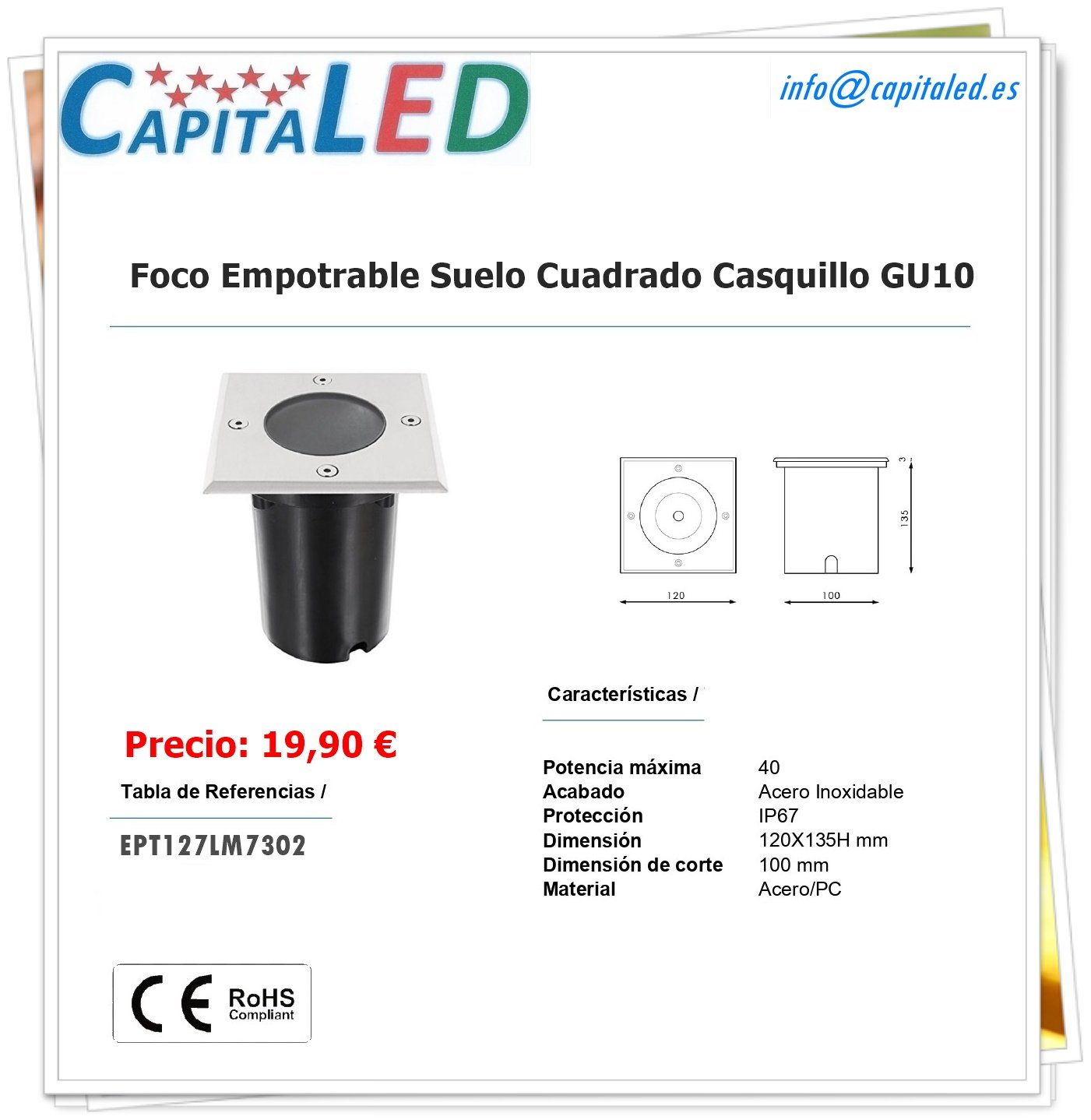 8.1.5. 127 Foco Emp.Cuad. Suelo GU10 LM7302 8