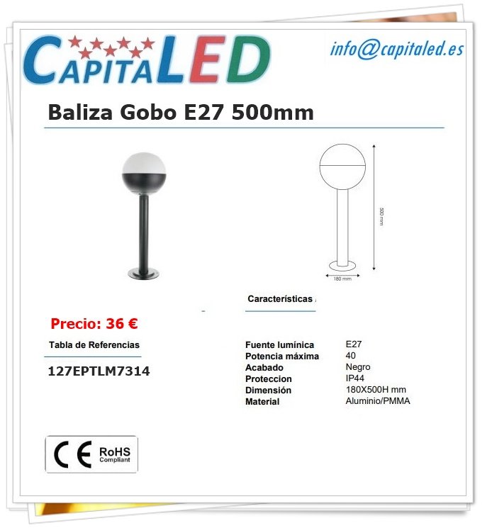 8.2.10. 127 Baliza Ext. Globo E27 NG 500mm LM7314