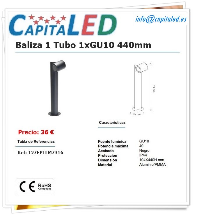 8.2.8. 127 Baliza Ext. 1xGU10 NG 440mm LM7316