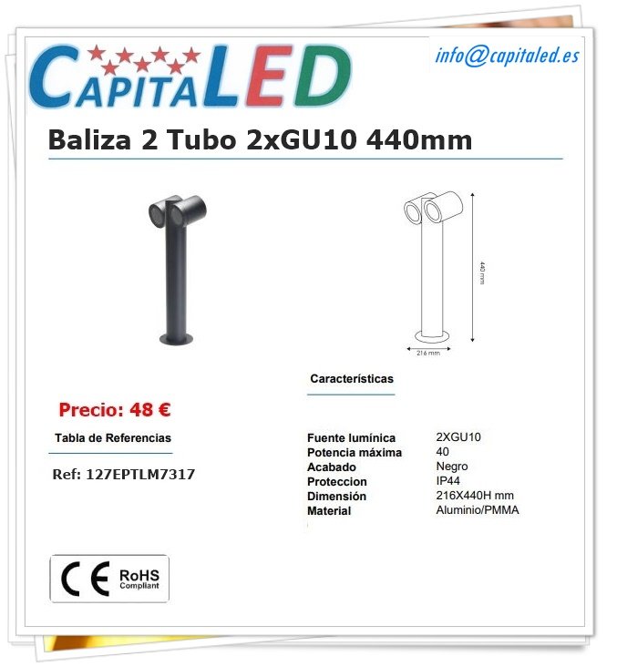 8.2.9. 127 Baliza Ext. 2xGU10 NG 440mm LM7317