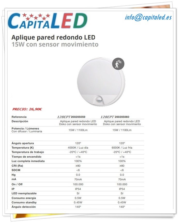 9.2.3. 128 Aplique Pared led Red. 15W SENSOR